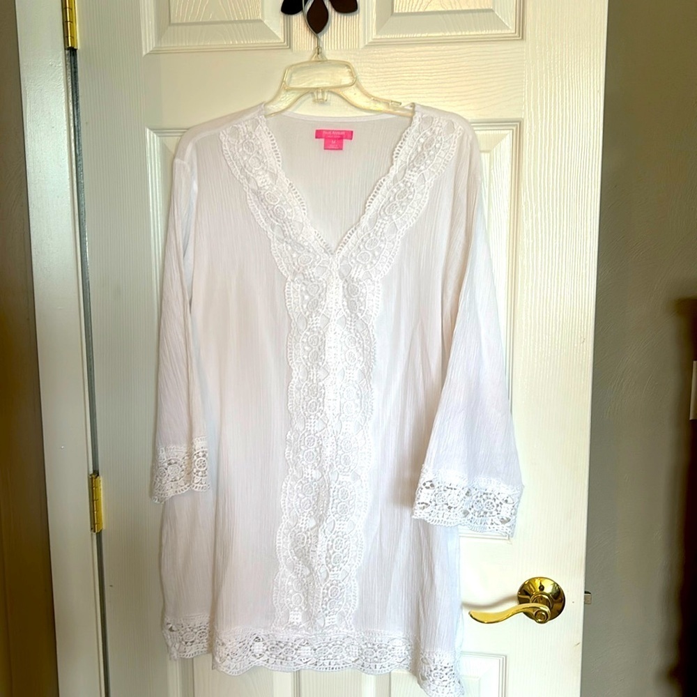Isaac Mizrahi New York Swim Suit Cover-Up White Gauze and Lace Ladies Size Med